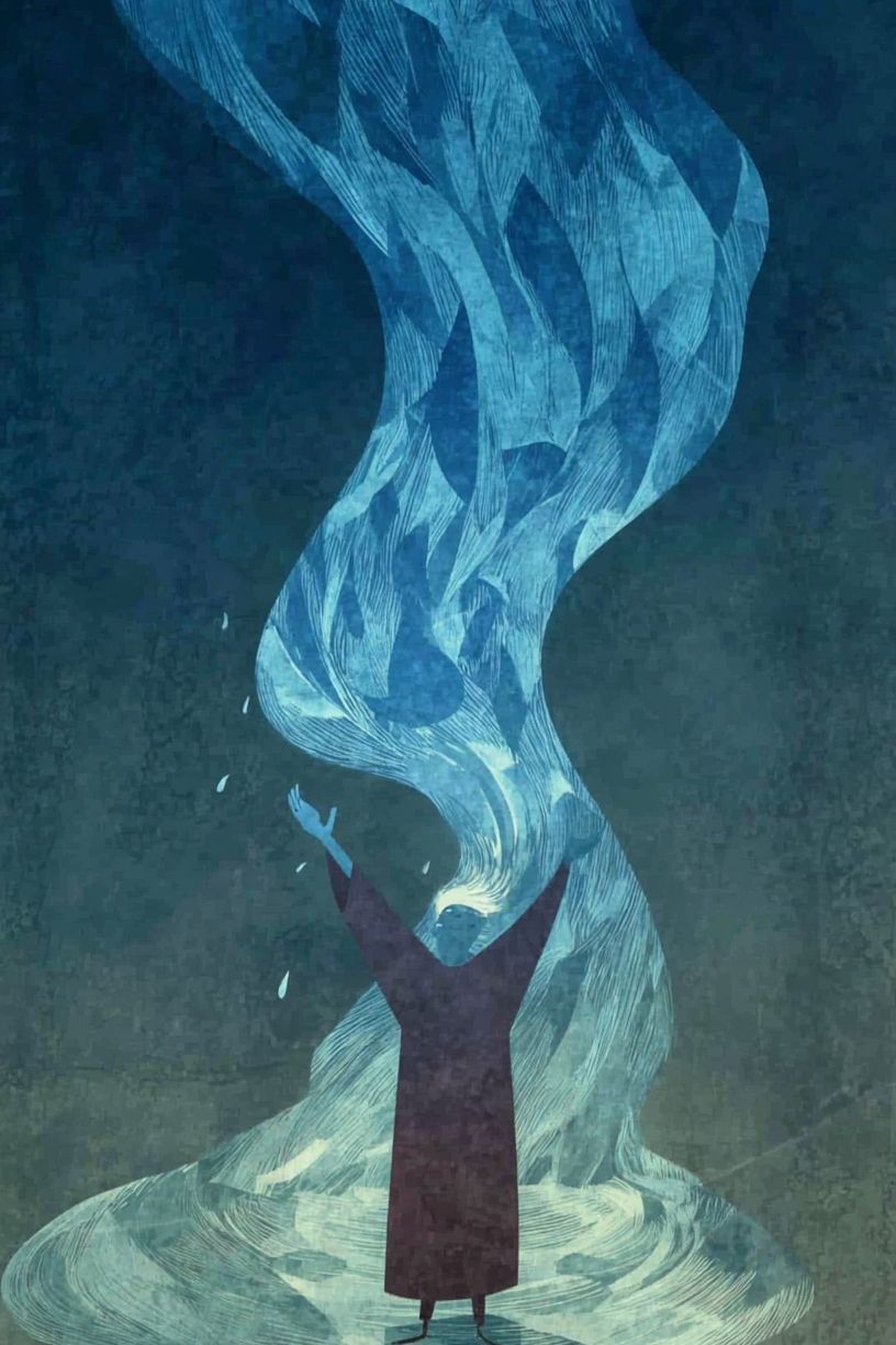 Mystic Figure and Flowing Light Print. poster detail