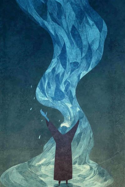 Mystic Figure and Flowing Light Print. poster