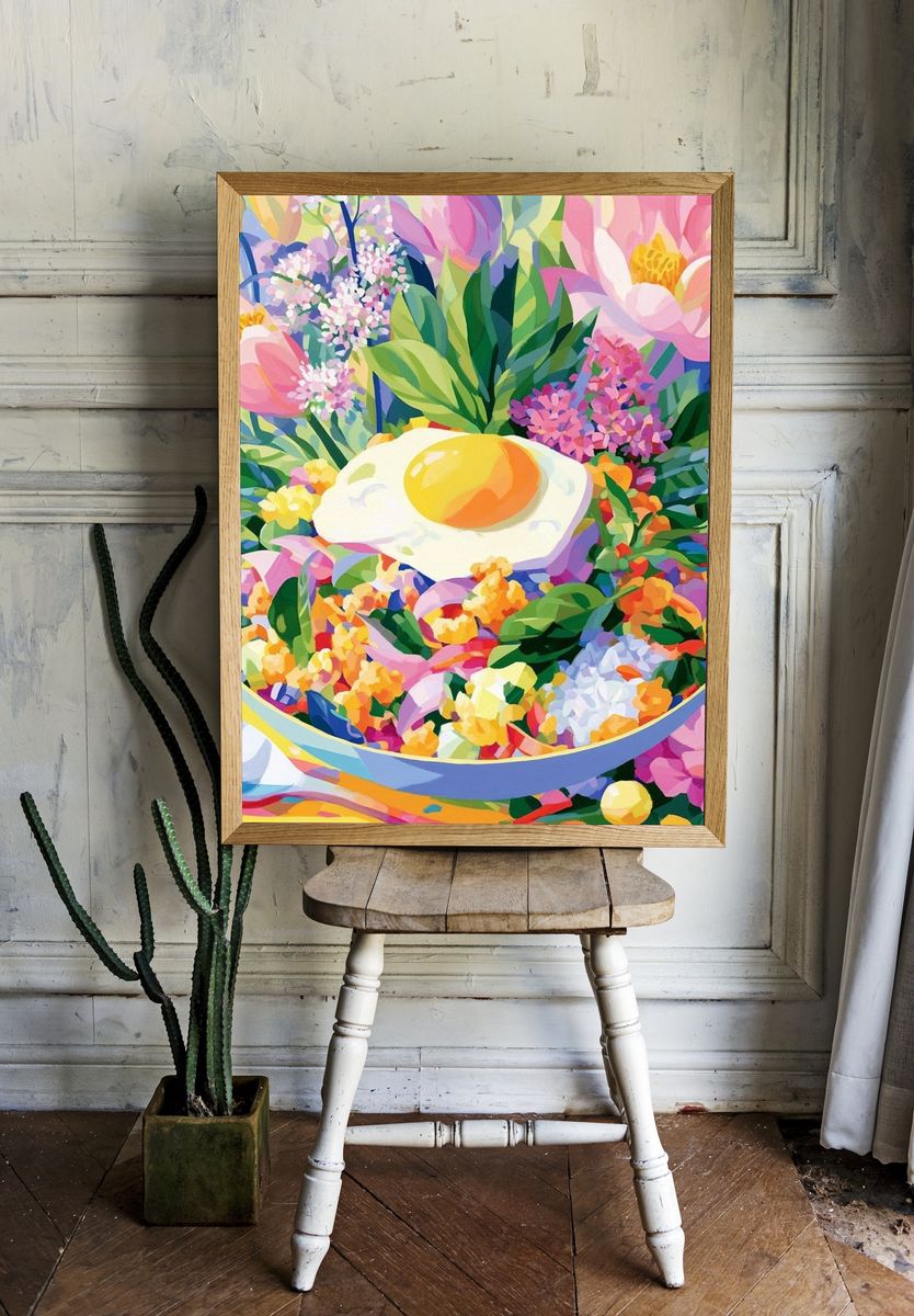 Floral Fried Egg Illustration Poster. — room view 1