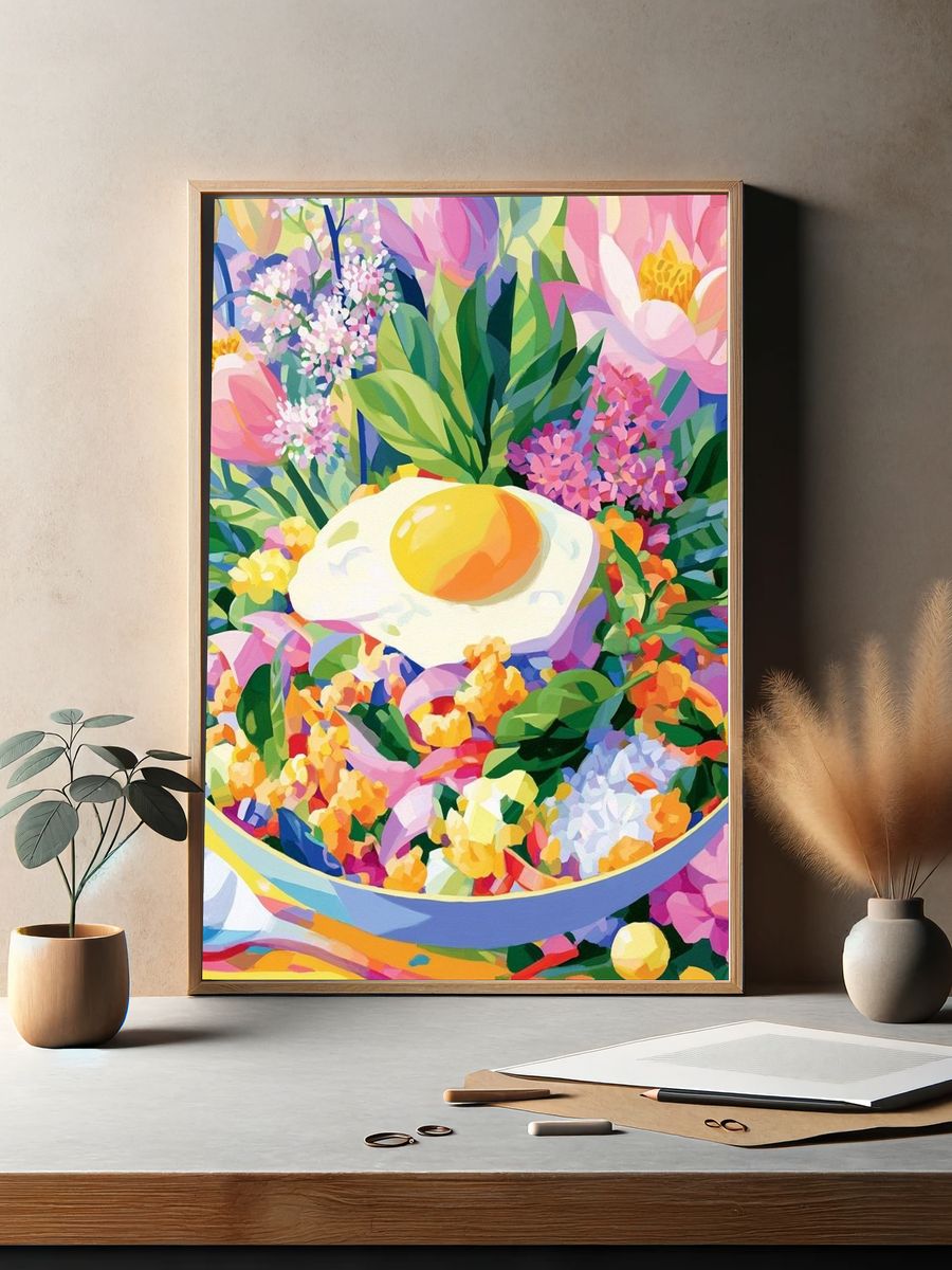Floral Fried Egg Illustration Poster. — room view 2