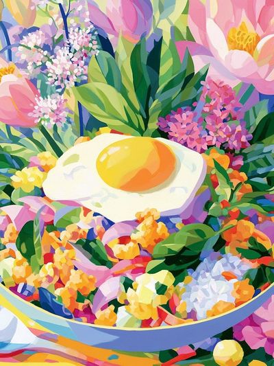 Floral Fried Egg Illustration Poster.