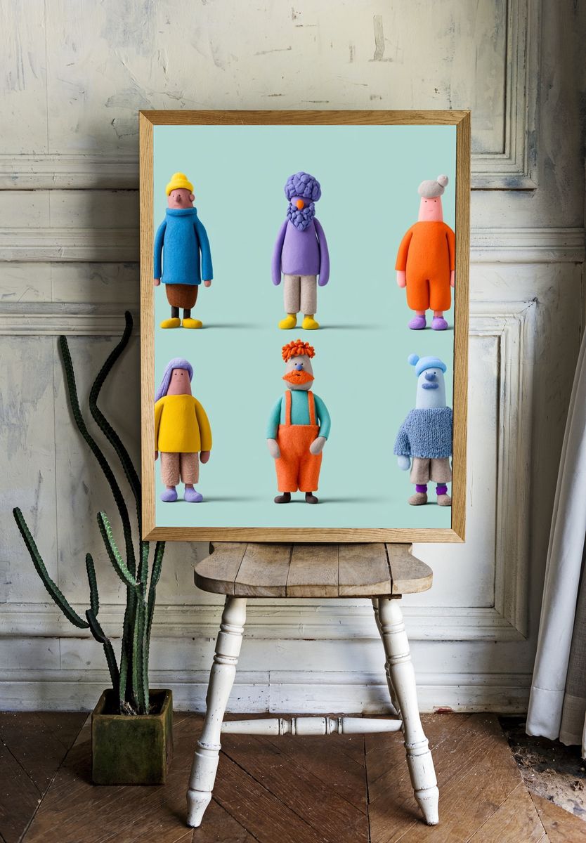 Playful Clay Characters Illustration Poster. room preview