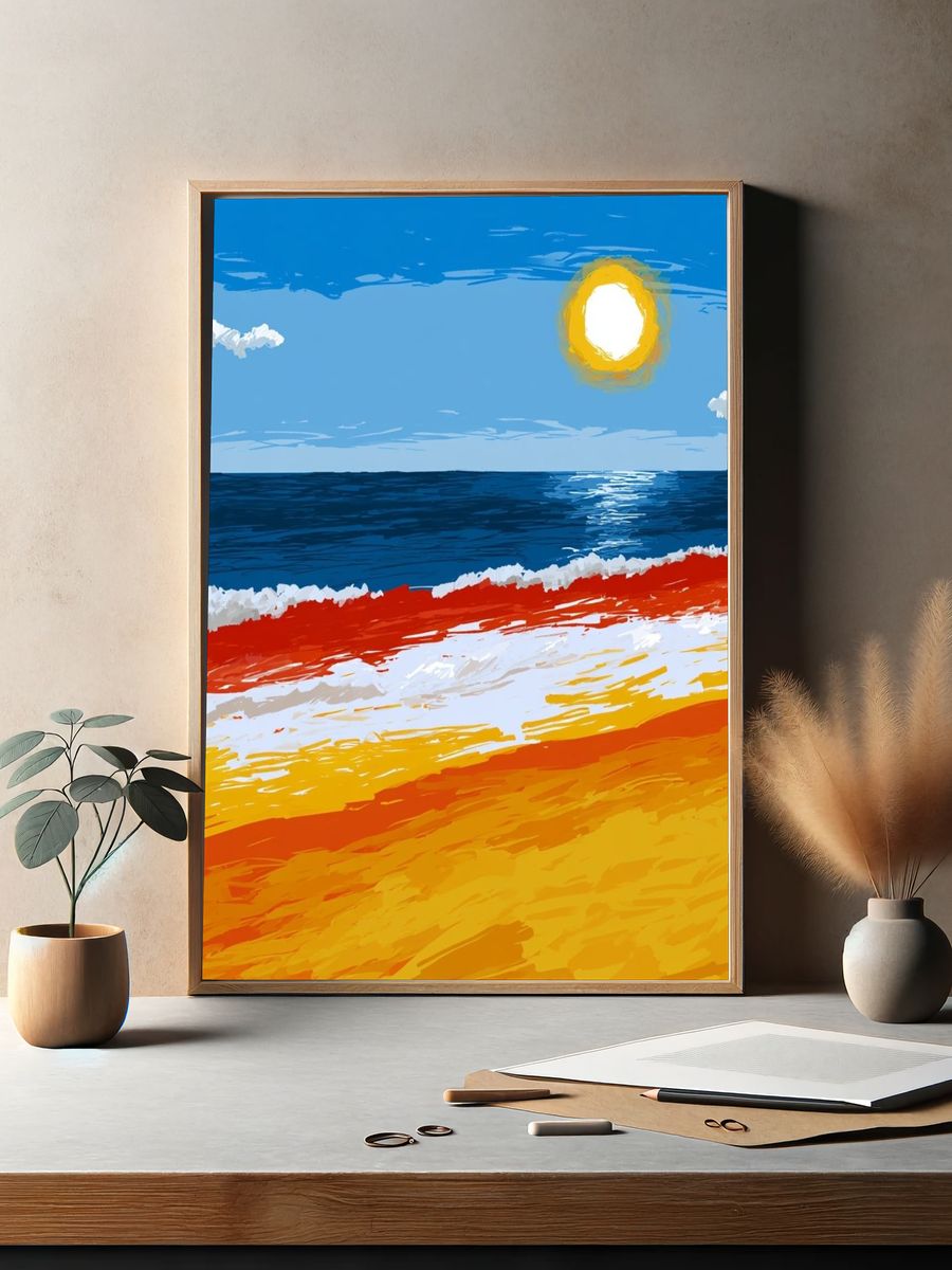 Sunlit Seascape Illustration Poster. — room view 2
