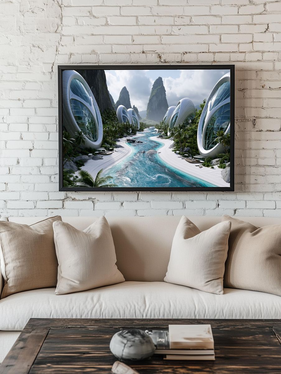 Futuristic Tropical Resort Landscape Poster. — room view 1