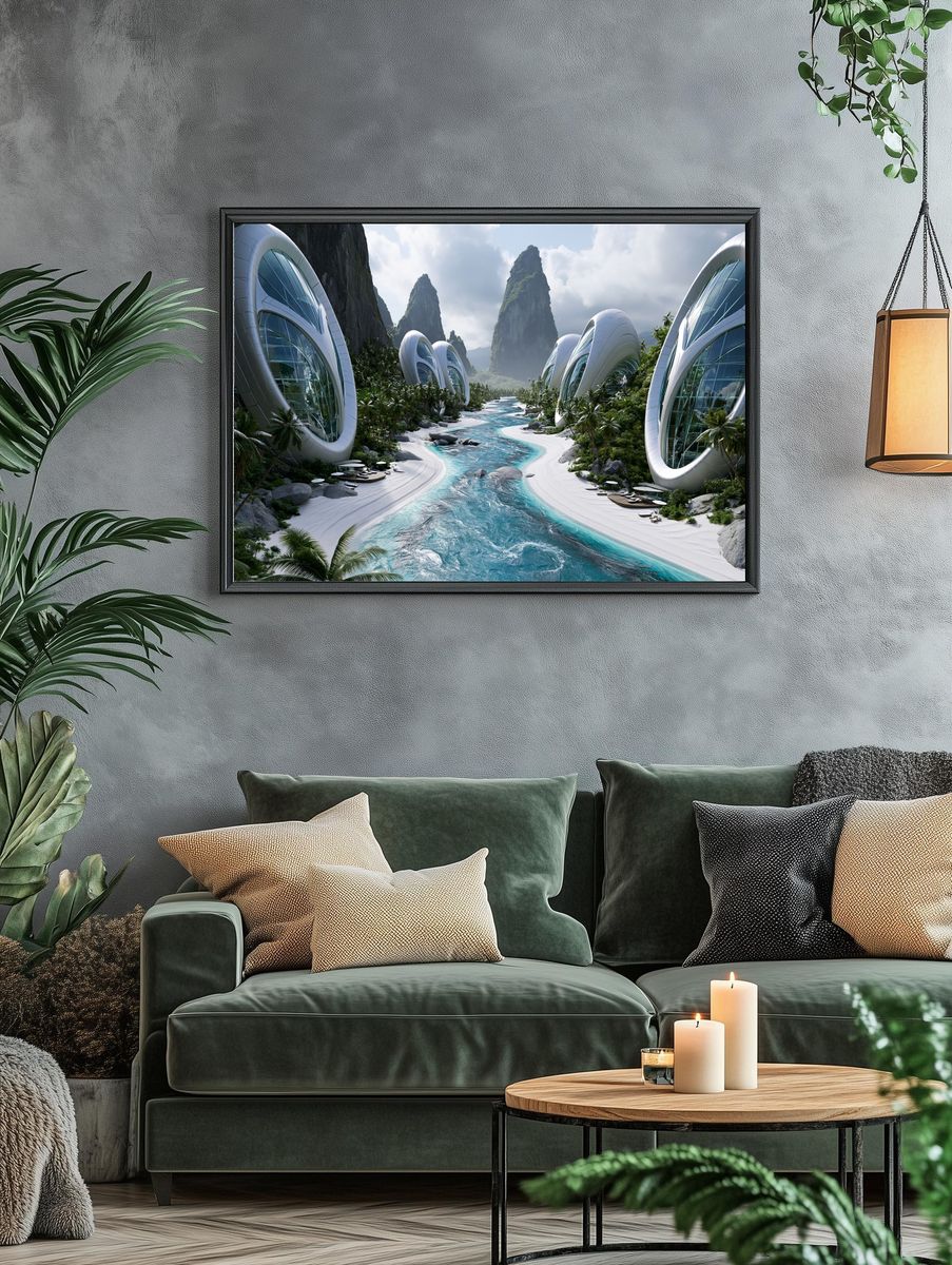 Futuristic Tropical Resort Landscape Poster. — room view 4
