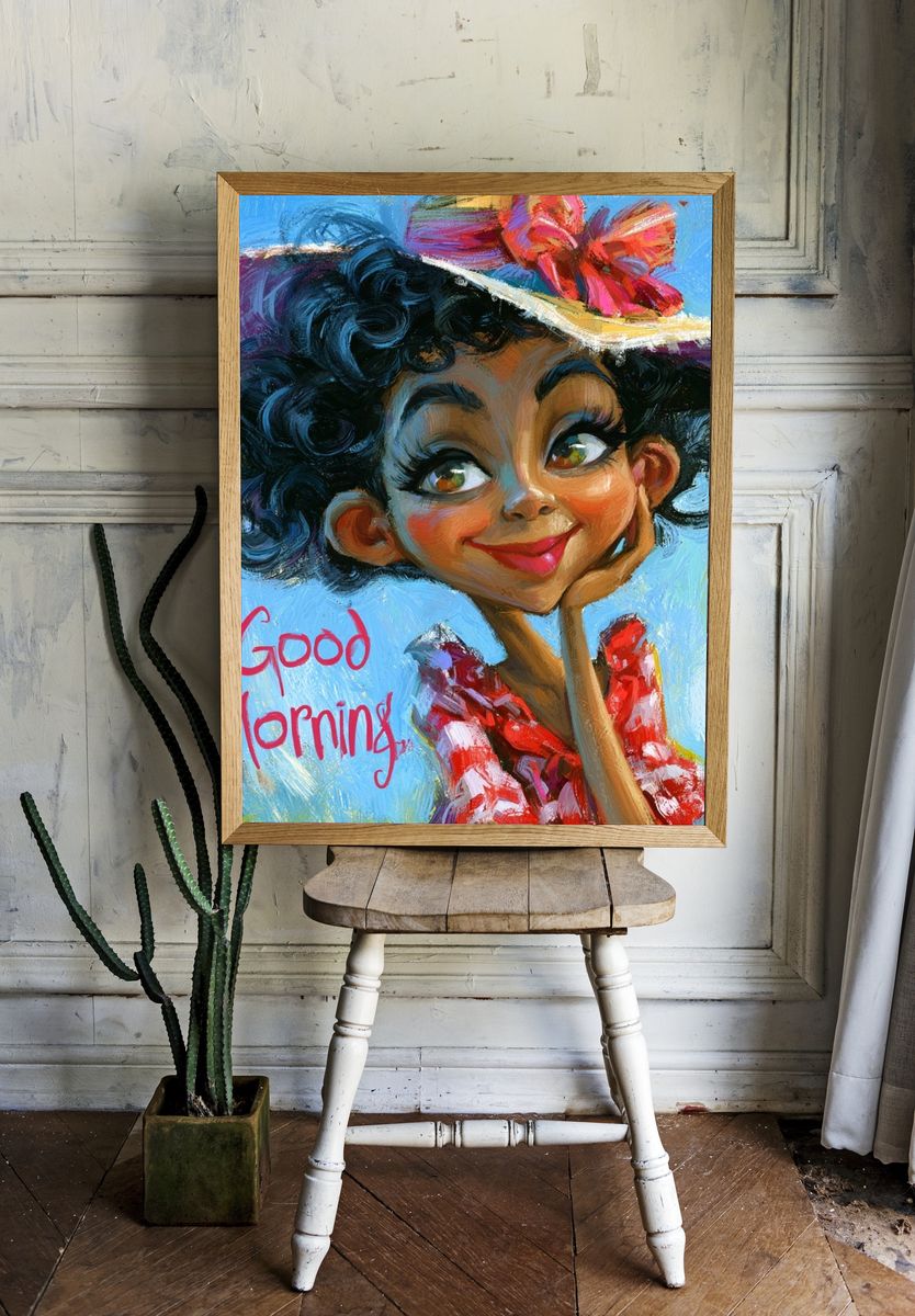 Good Morning Girl Illustration Poster. room preview
