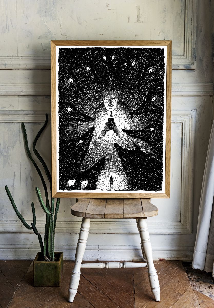 Surreal Shadow Figures Print. — room view 1