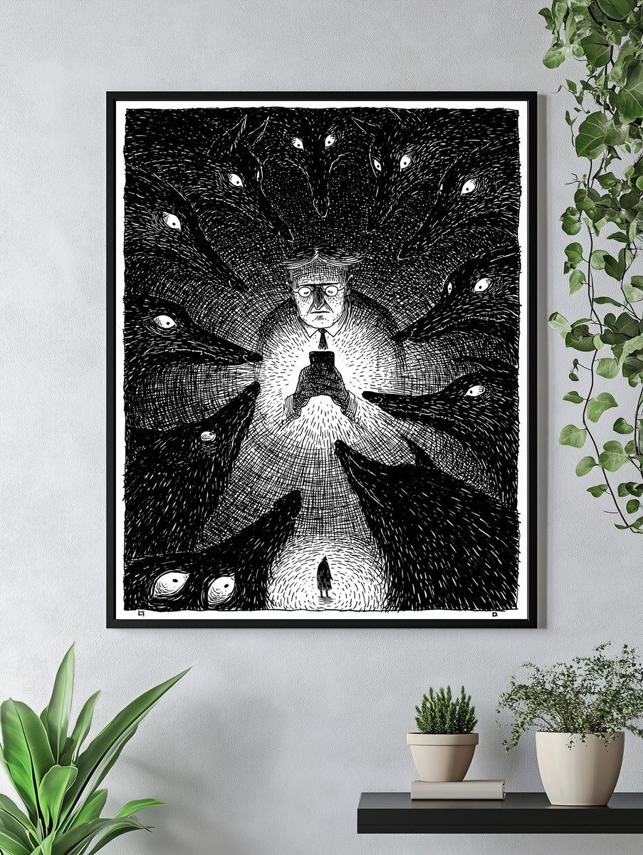 Surreal Shadow Figures Print. — room view 4
