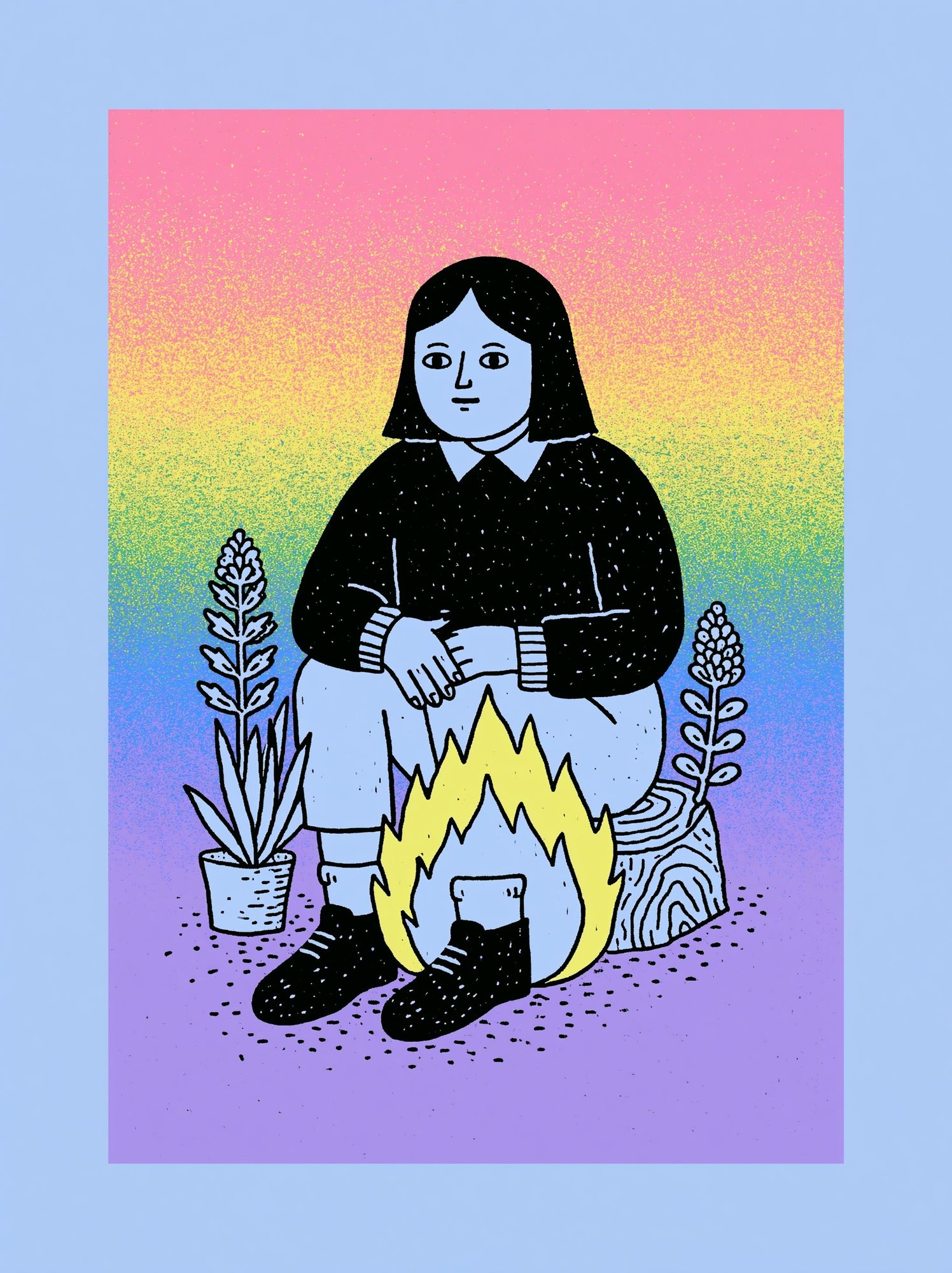 Girl by Campfire Illustration Poster. poster detail