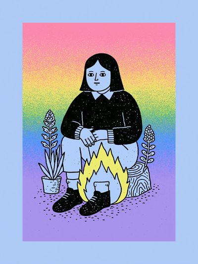 Girl by Campfire Illustration Poster.