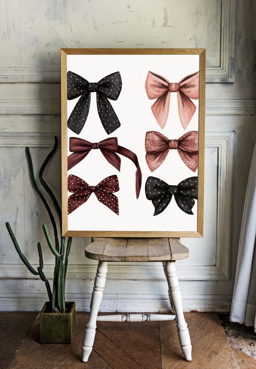 Ribbon Bow Watercolor Print. room preview