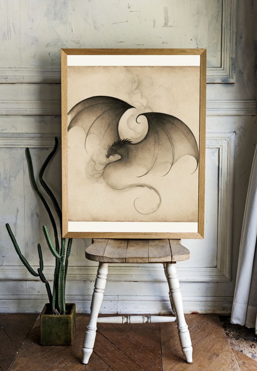 Dragon Ink Illustration Poster. — room view 1
