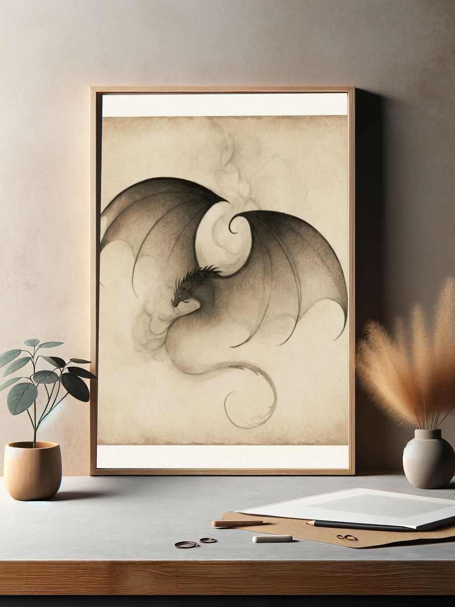 Dragon Ink Illustration Poster. — room view 2