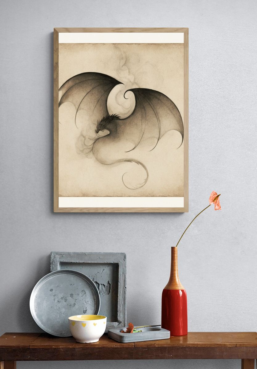 Dragon Ink Illustration Poster. — room view 3