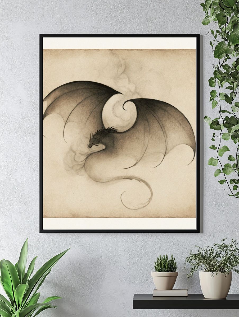 Dragon Ink Illustration Poster. — room view 4