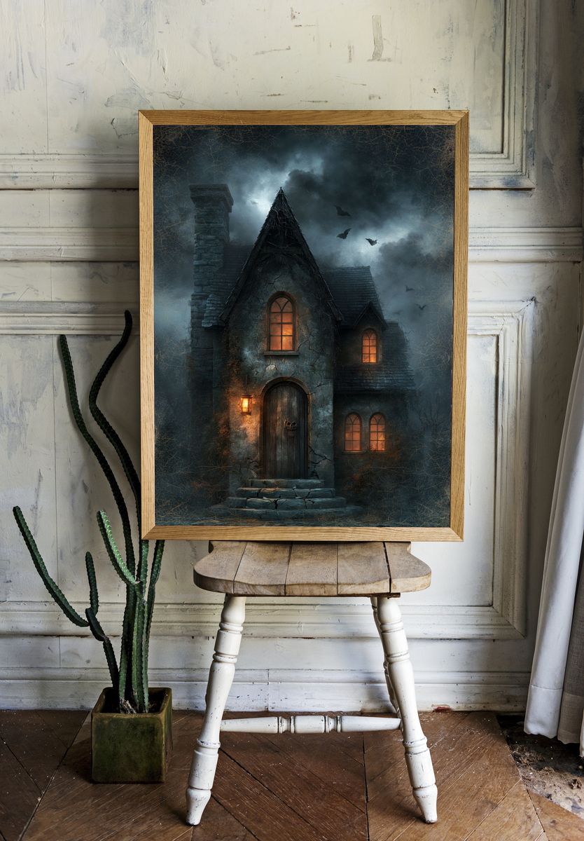Haunted Gothic House Illustration Poster. room preview