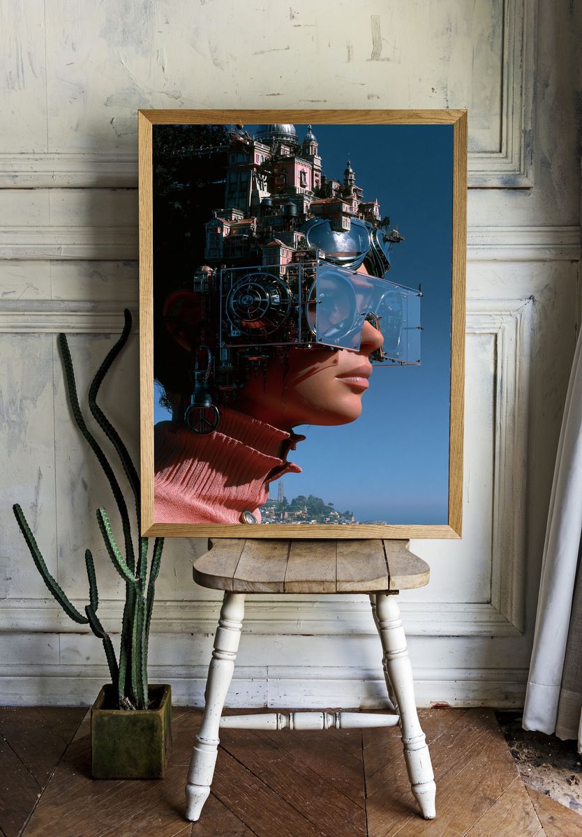 Futuristic City Portrait Print. — room view 1
