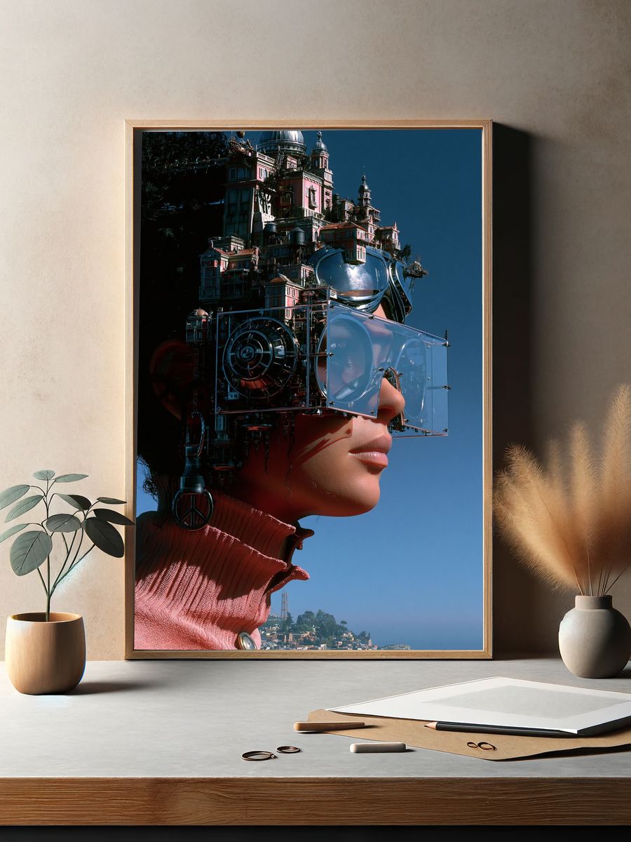 Futuristic City Portrait Print. — room view 2