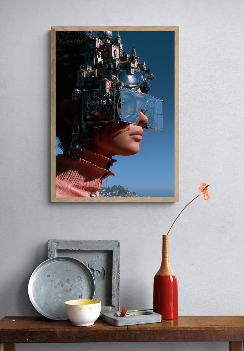 Futuristic City Portrait Print. — room view 3