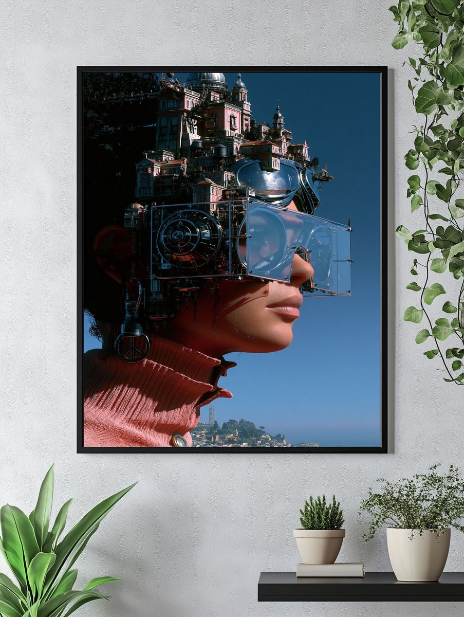 Futuristic City Portrait Print. — room view 4