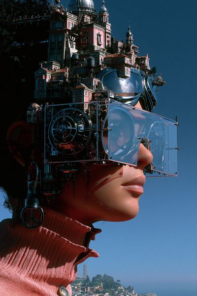 Futuristic City Portrait Print. poster