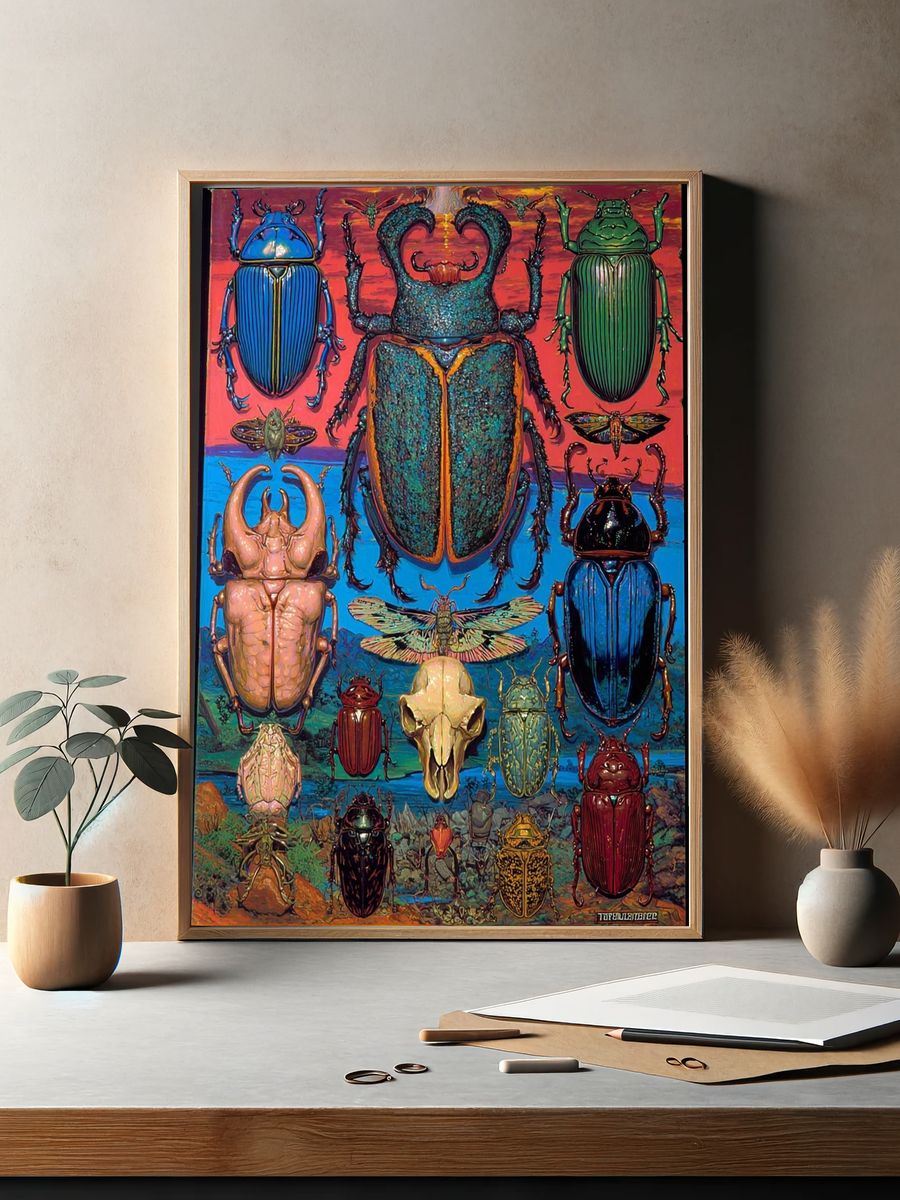 Beetle Collection Illustration Poster. — room view 2