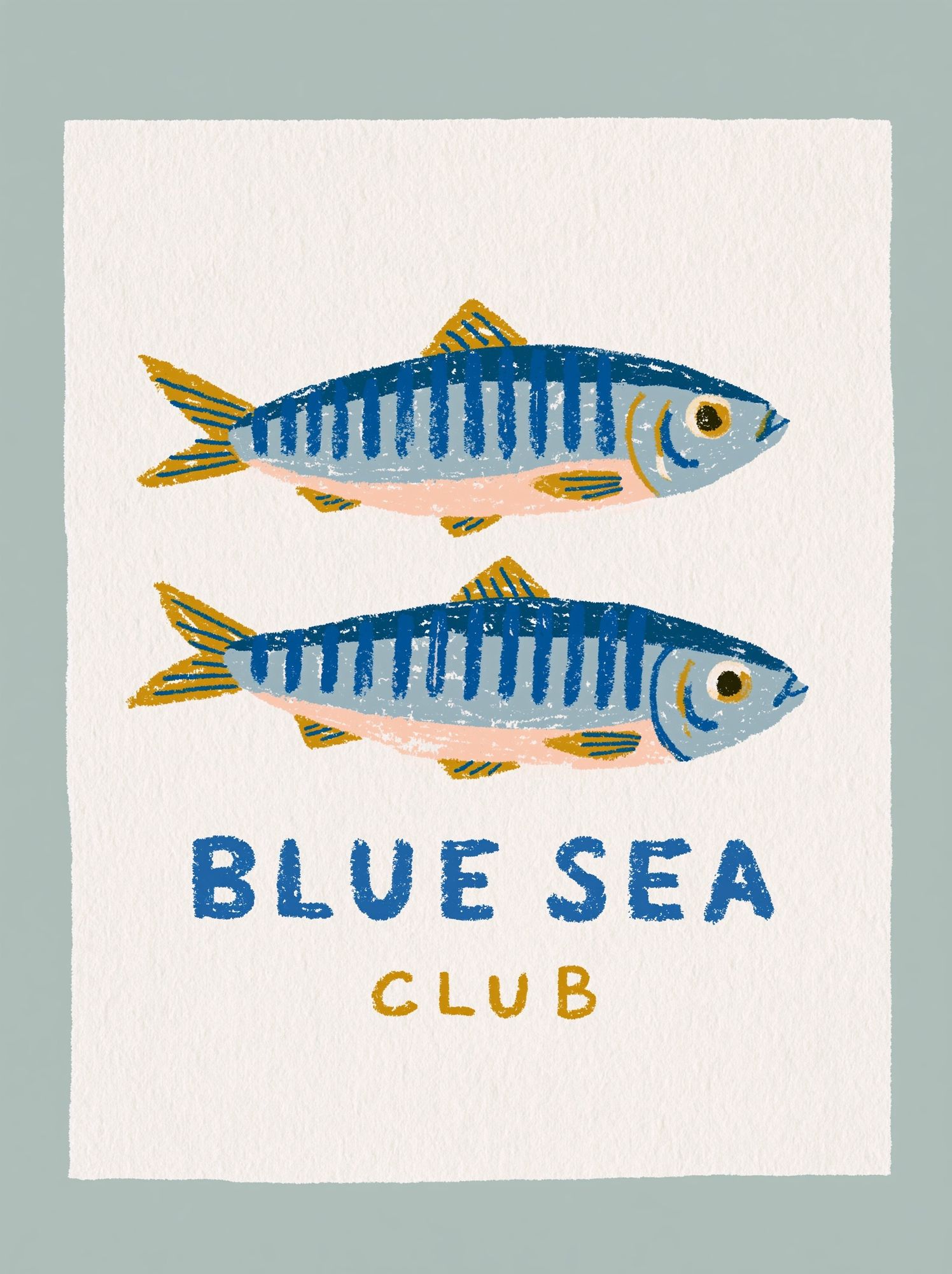 Blue Sea Club Fish Illustration Poster. poster detail