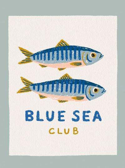 Blue Sea Club Fish Illustration Poster. poster print