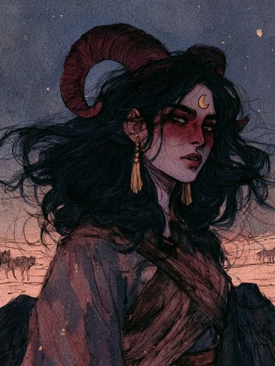 Horned Moon Woman Illustration Poster.