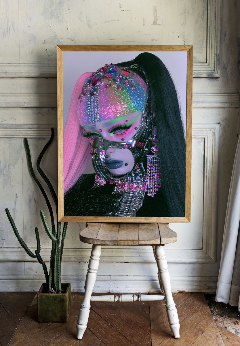 Cyber Glam Portrait Print. room preview