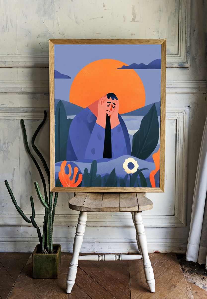 Melancholy Sunset Illustration Poster. — room view 1