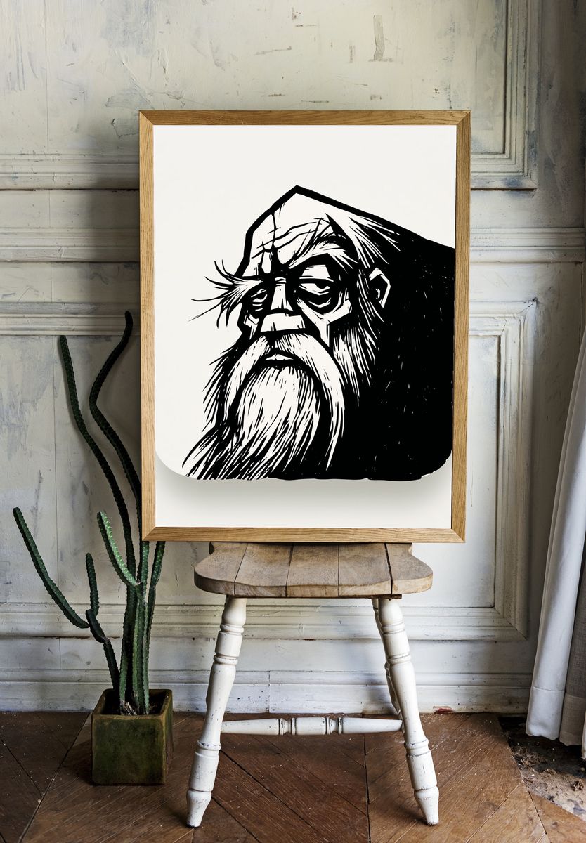 Bearded Elder Line Art Poster. room preview
