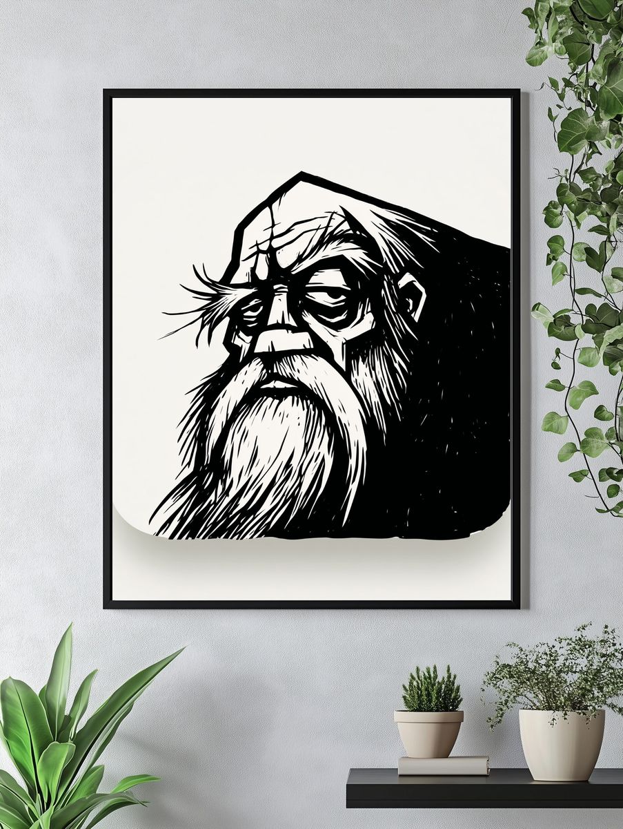 Bearded Elder Line Art Poster. — room view 4