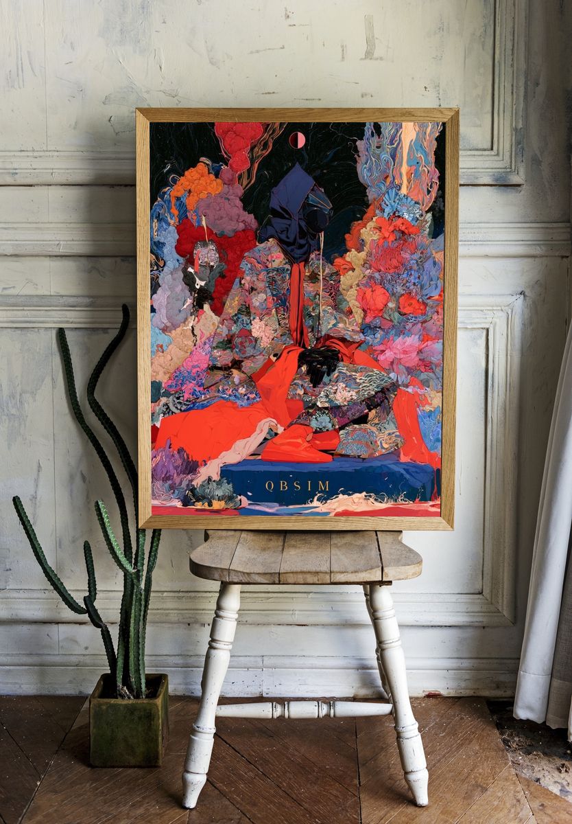 Cosmic Hooded Figure Abstract Print. room preview
