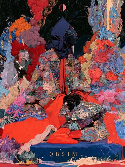 Cosmic Hooded Figure Abstract Print.