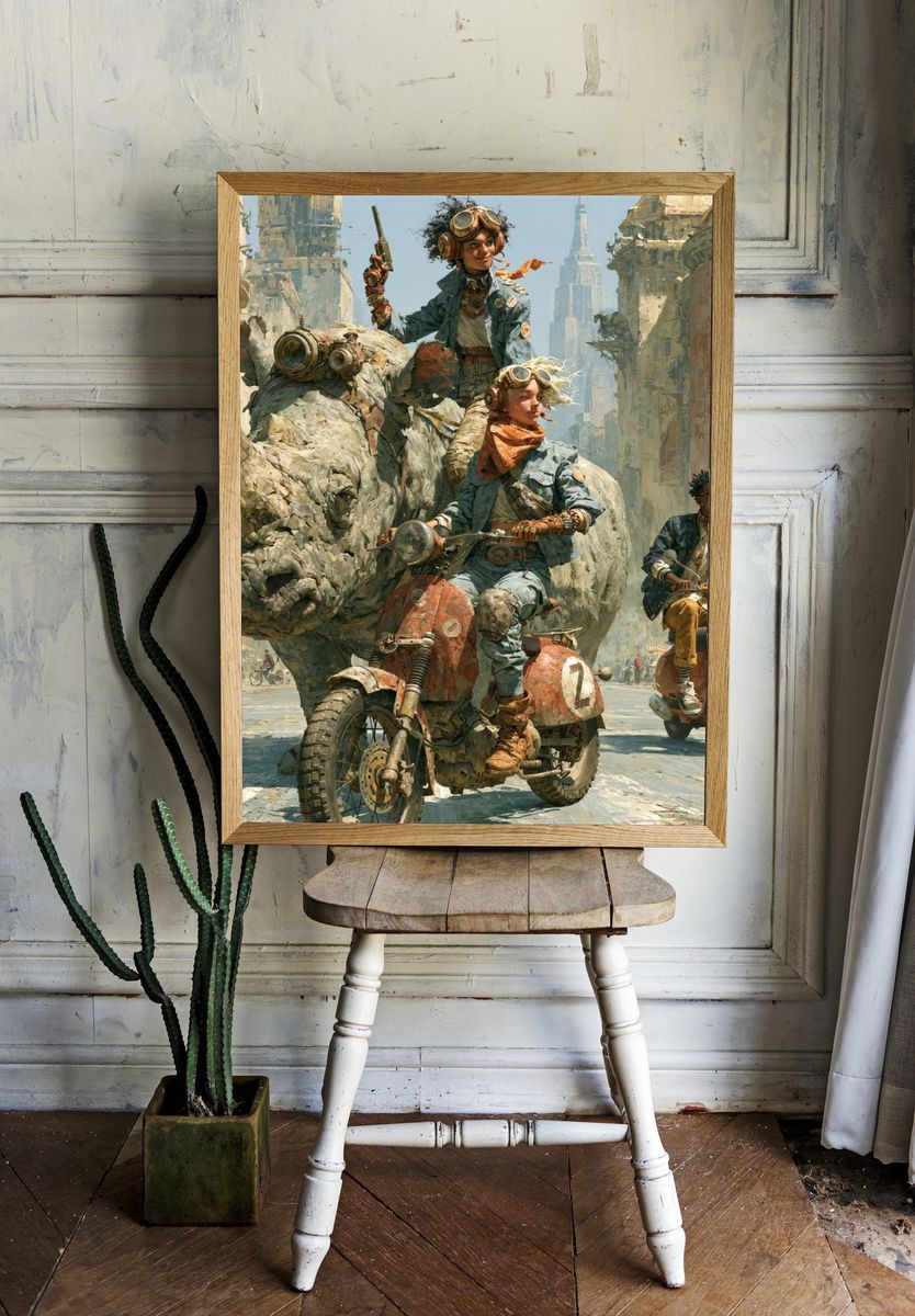 Steampunk Riders in the Ruins Poster. — room view 1