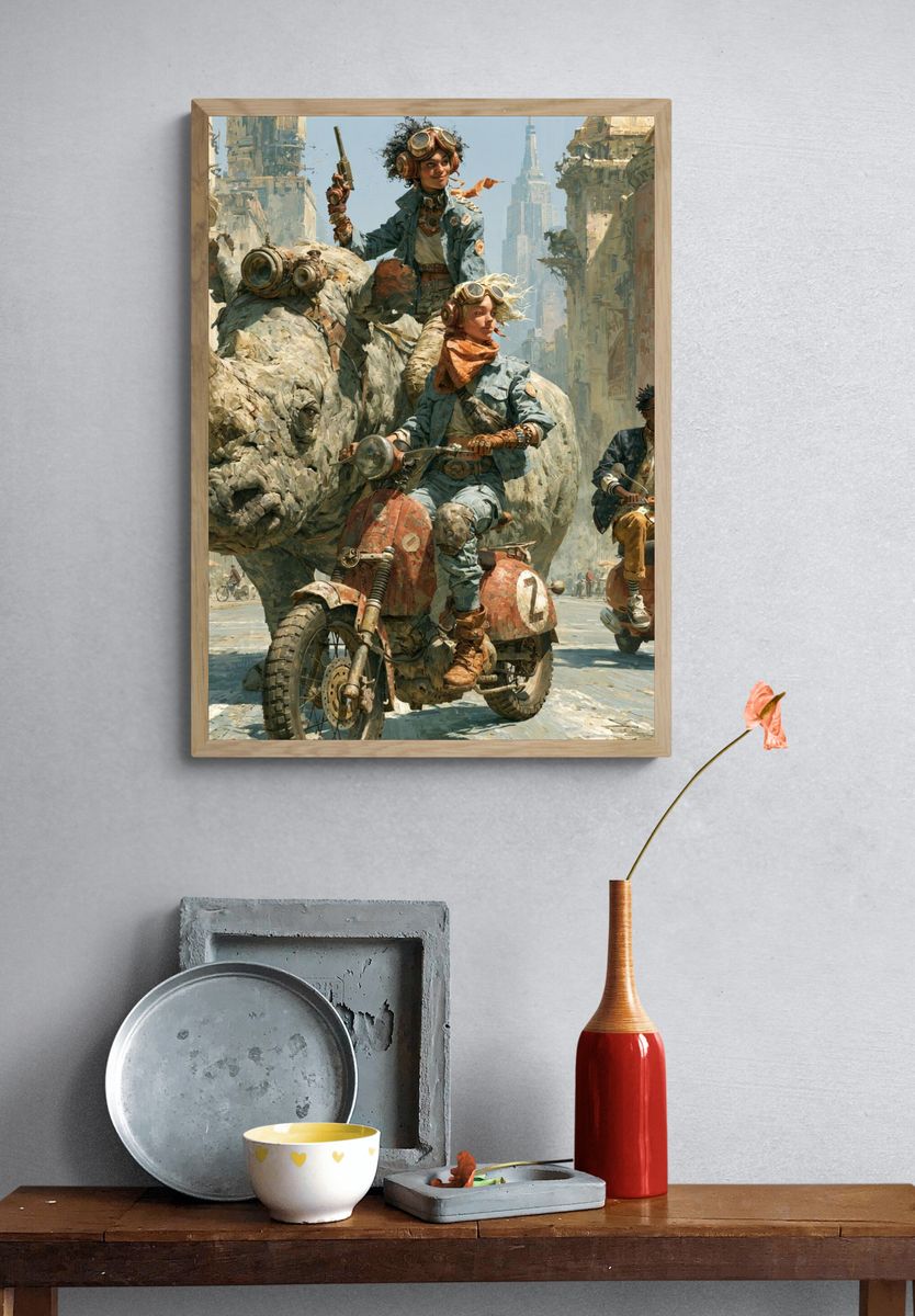 Steampunk Riders in the Ruins Poster. — room view 3