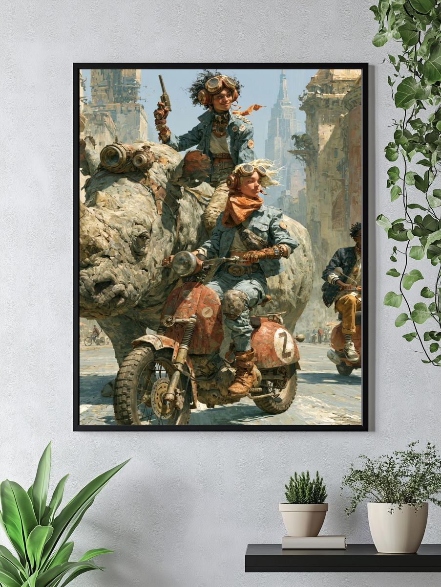 Steampunk Riders in the Ruins Poster. — room view 4