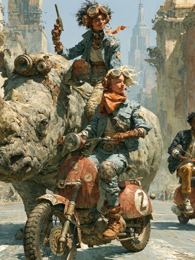 Steampunk Riders in the Ruins Poster.