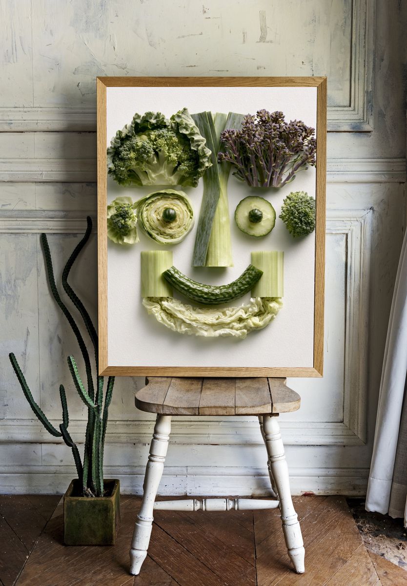 Vegetable Face Collage Print. — room view 1