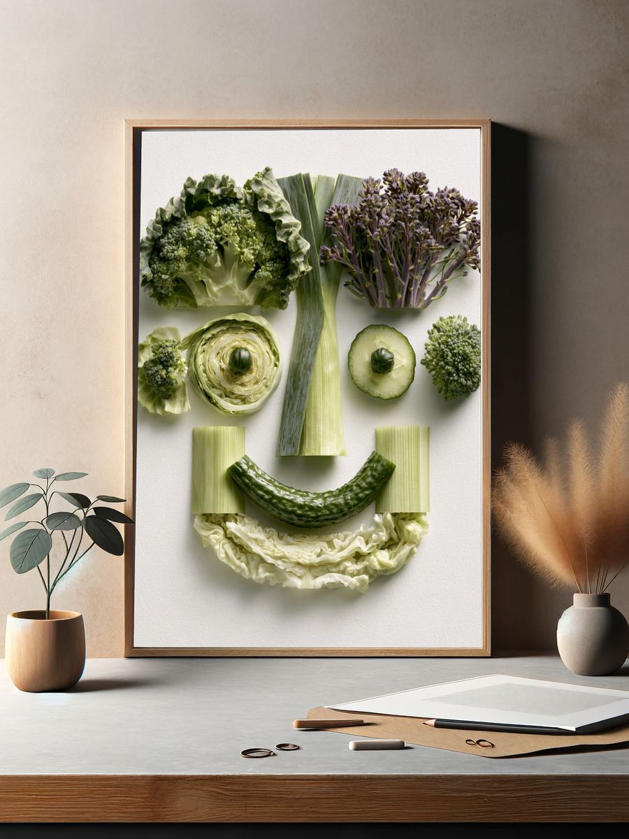 Vegetable Face Collage Print. — room view 2