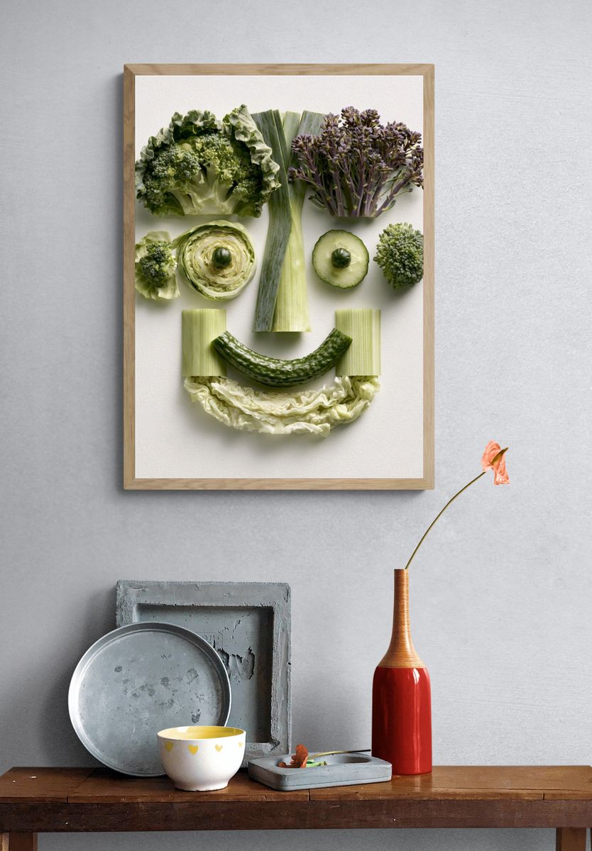 Vegetable Face Collage Print. — room view 3
