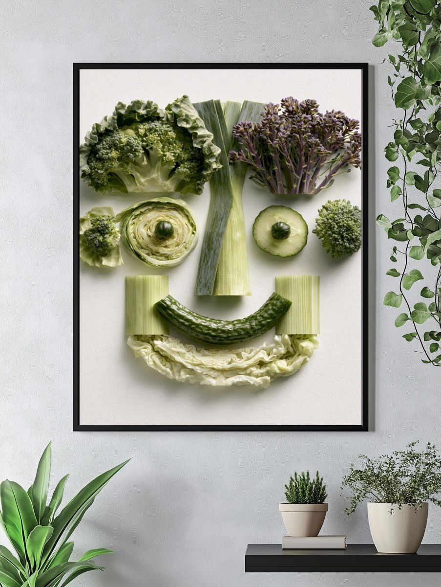Vegetable Face Collage Print. — room view 4