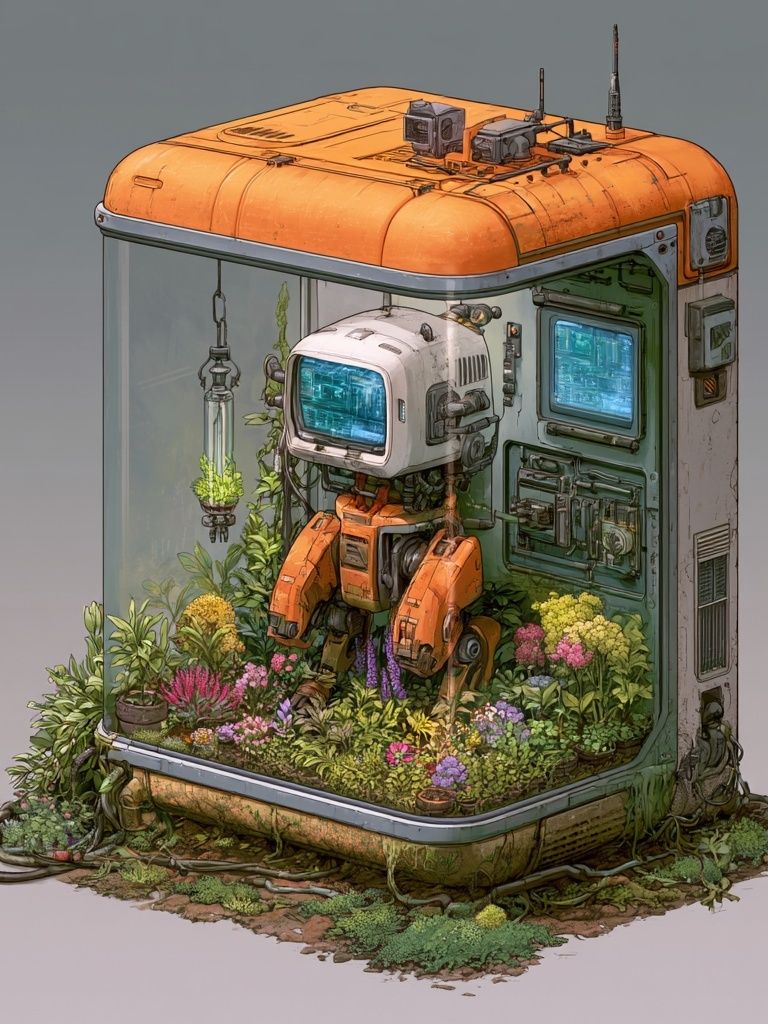 Robot Garden Habitat Illustration Print. poster — illustration art