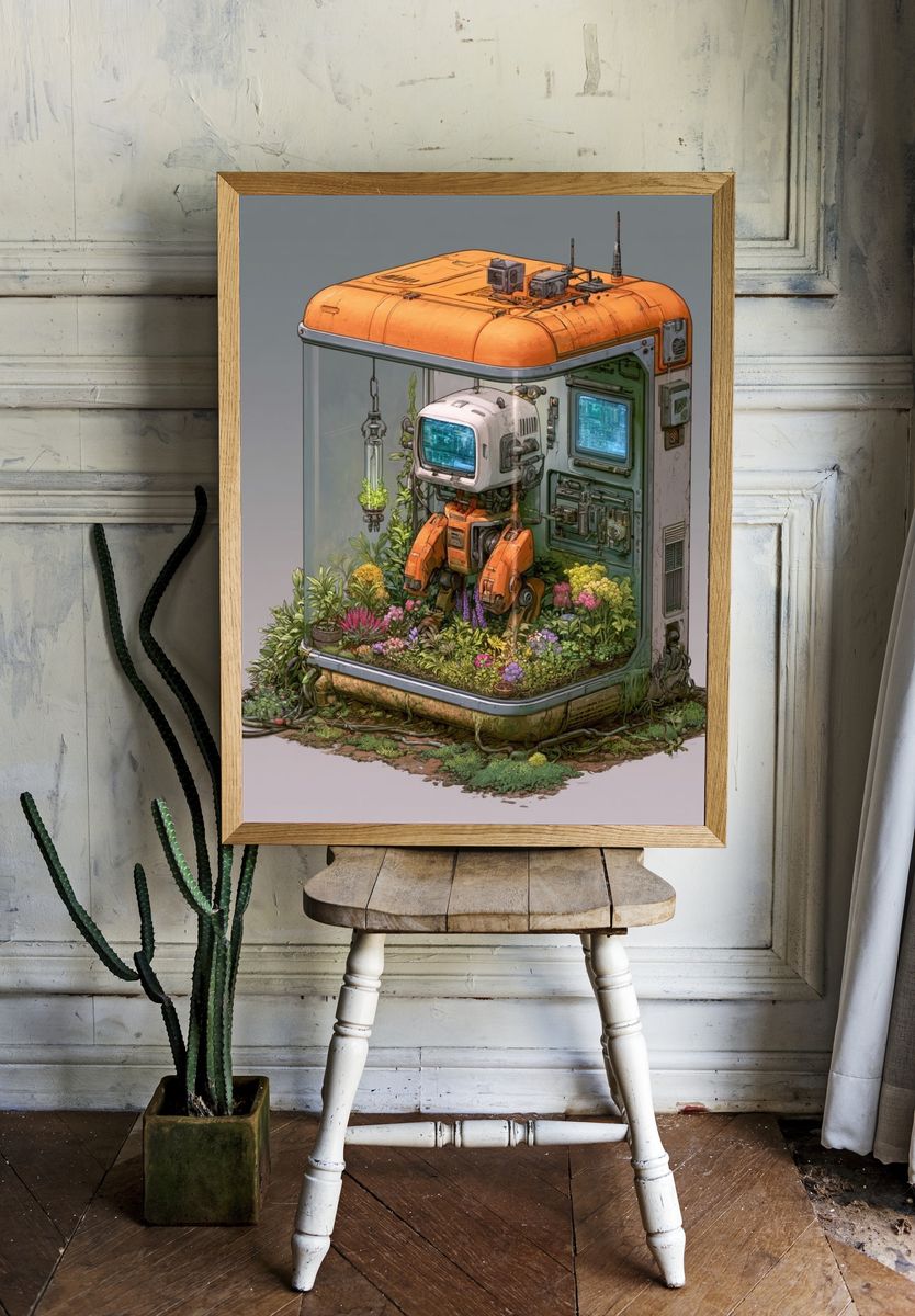 Robot Garden Habitat Illustration Print. room preview