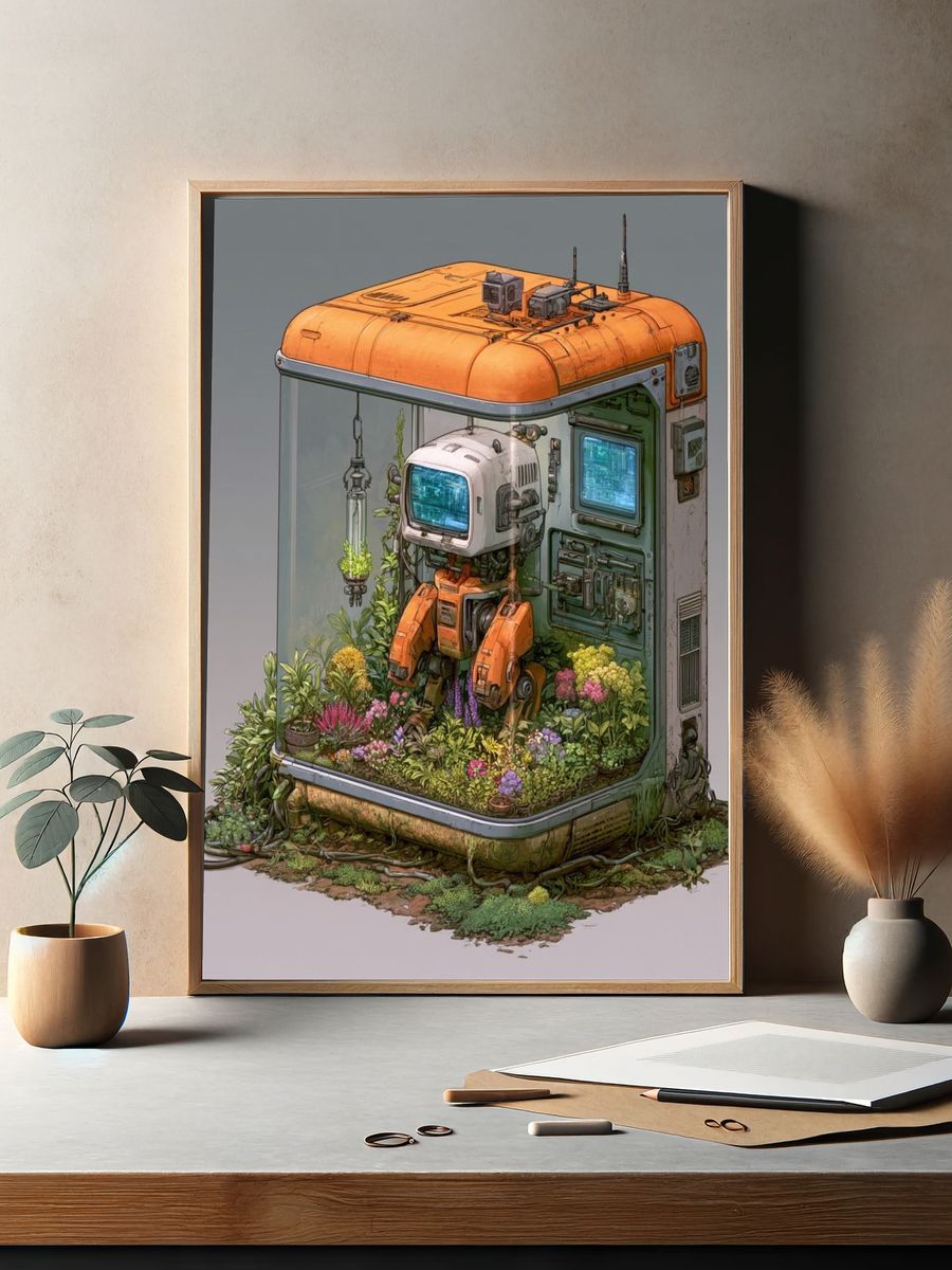 Robot Garden Habitat Illustration Print. — room view 2