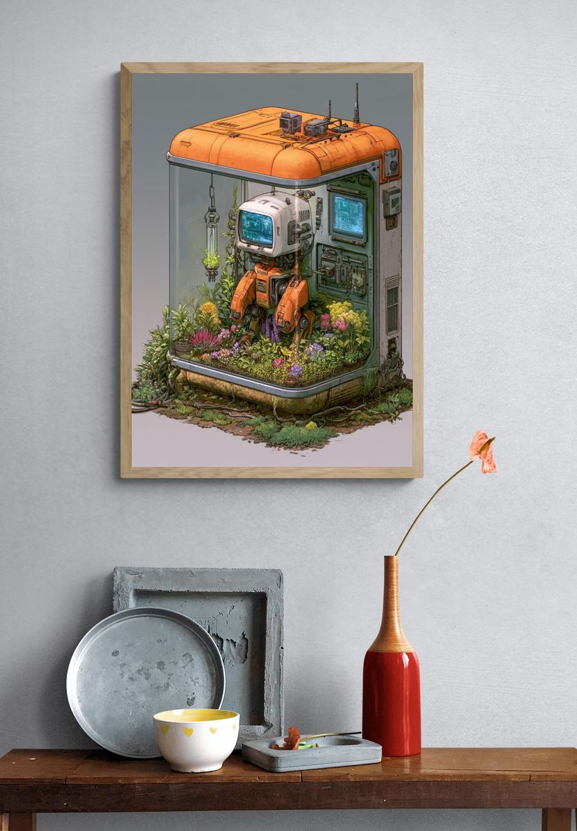 Robot Garden Habitat Illustration Print. — room view 3