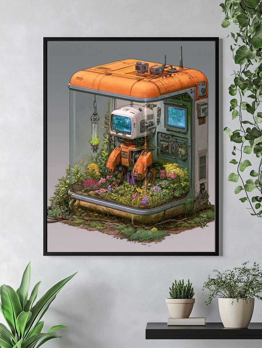 Robot Garden Habitat Illustration Print. — room view 4