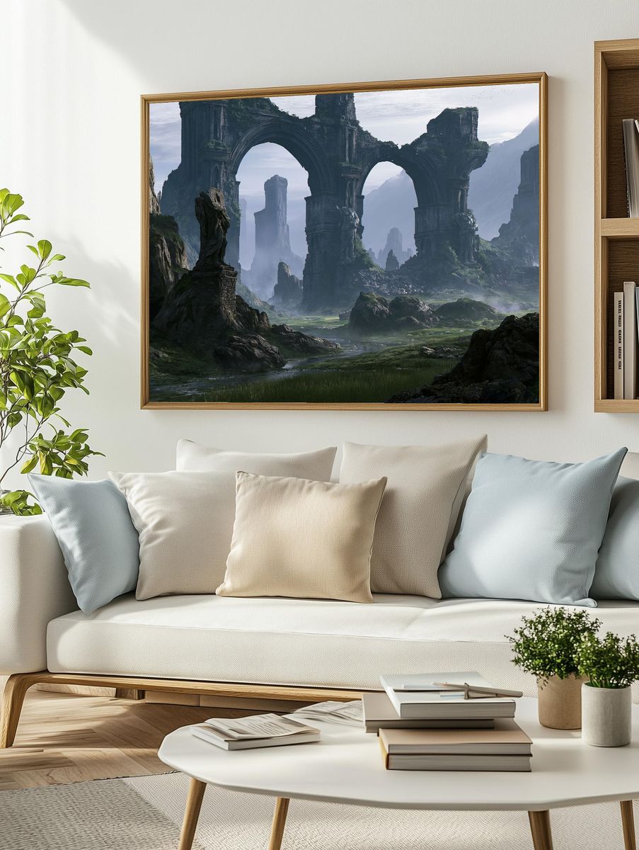 Ancient Ruins Fantasy Landscape Print. — room view 2