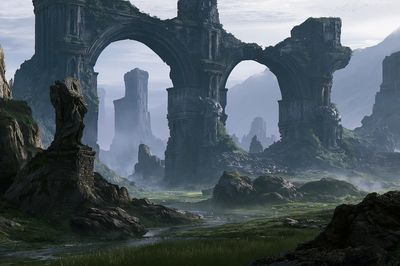 Ancient Ruins Fantasy Landscape Print.